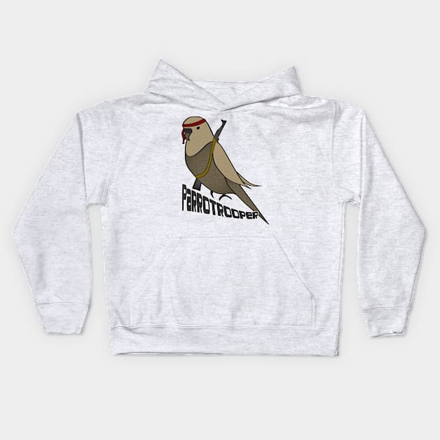 Budgerigar parrotrooper fighter gift weapon Kids Hoodie by Littlelimehead